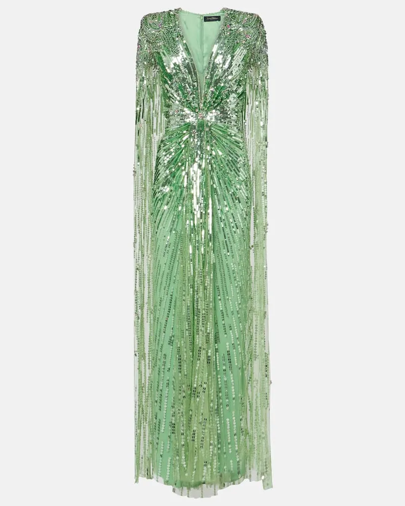 Jenny Packham Abito lungo Gold Rush con paillettes Verde
