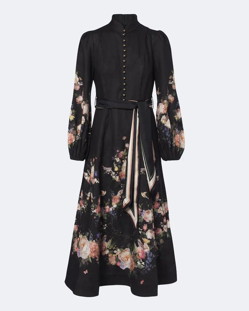 Zimmermann Abito midi Valiant in lino Nero