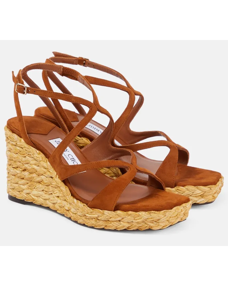 Jimmy Choo Sandali Ayla in suede con zeppa Marrone
