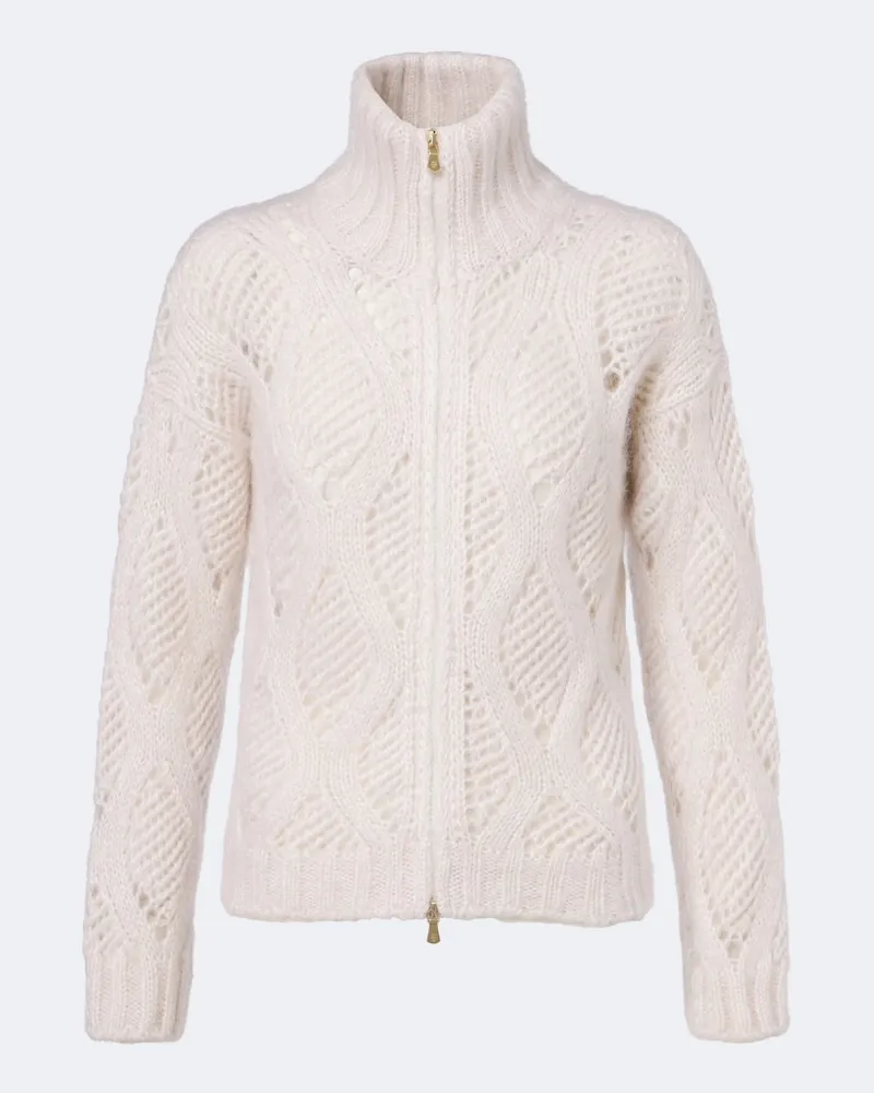 Eleventy Cardigan in mohair e seta con zip Bianco