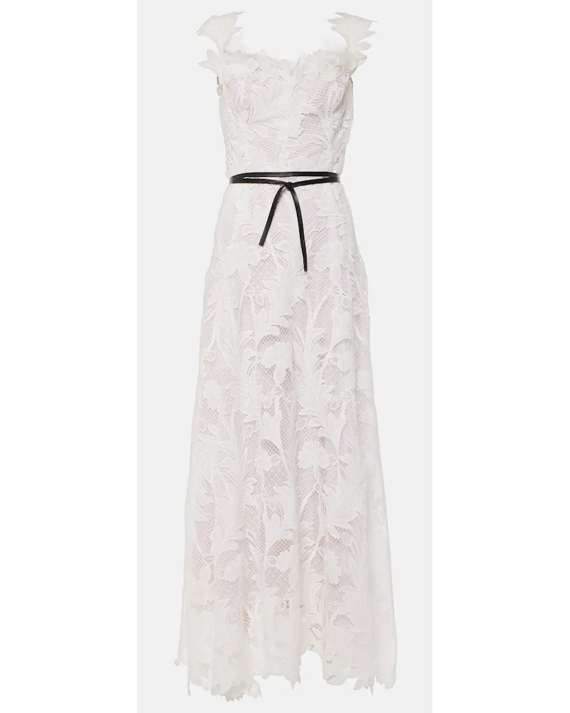 Oscar de la Renta Abito lungo Marbled Carnation Guipure in pizzo Bianco