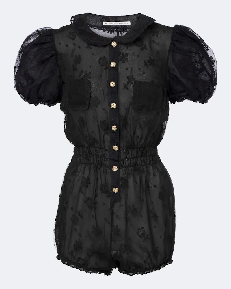 Alessandra Rich Jumpsuit corta in pizzo Nero