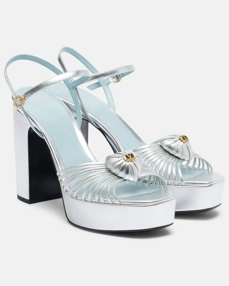 Valentino Garavani Sandali Cœur Royal in pelle metallizzata Argento