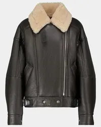 Acne Studios Giacca biker in shearling e pelle Marrone