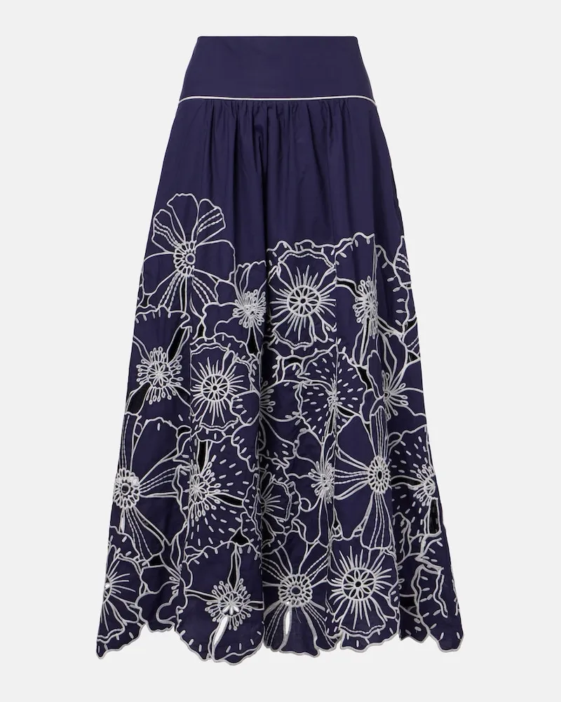 FARM Rio Gonna midi in cotone con ricamo Blu