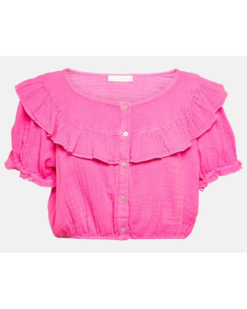 LoveShackFancy Top cropped Elania in cotone Rosa