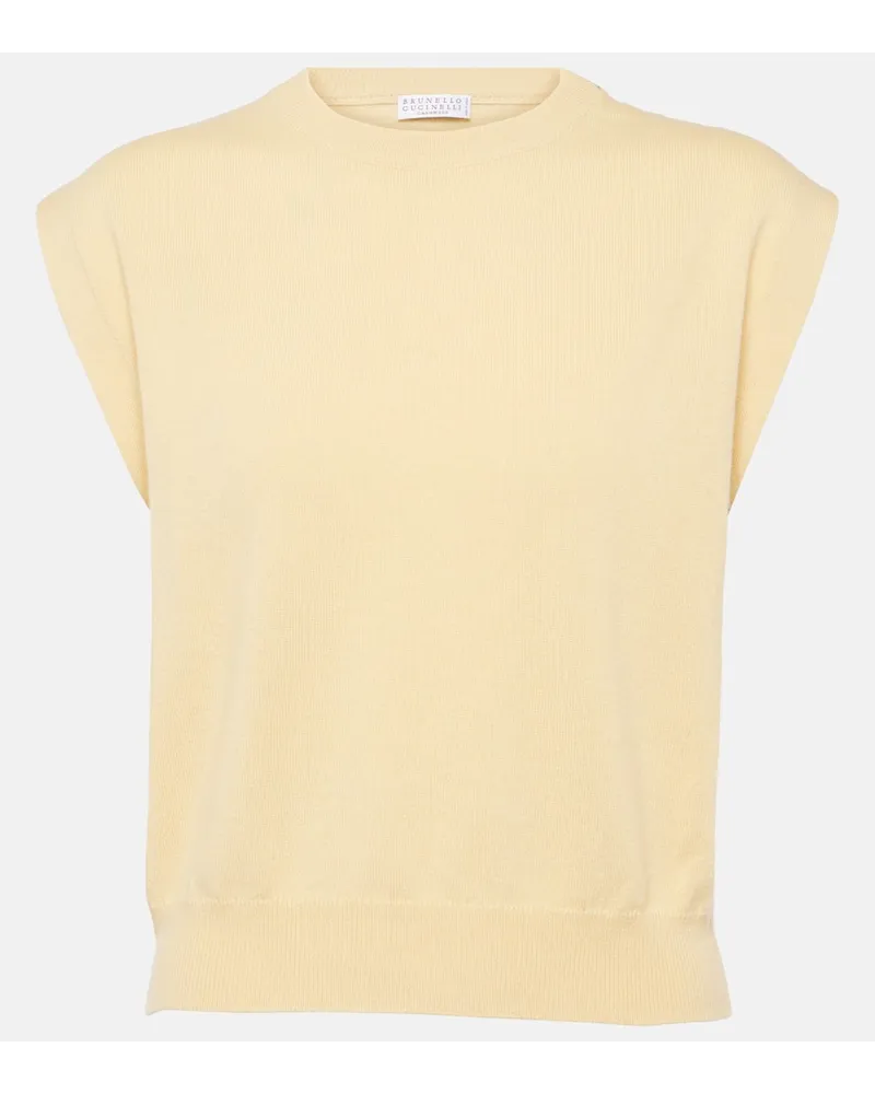 Brunello Cucinelli Top in cashmere a coste Giallo