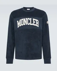 Moncler Felpa in spugna di cotone con ricamo Blu