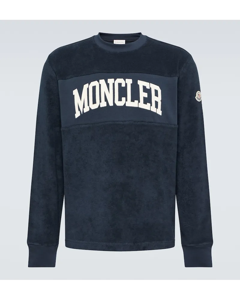 Moncler Felpa in spugna di cotone con ricamo Blu