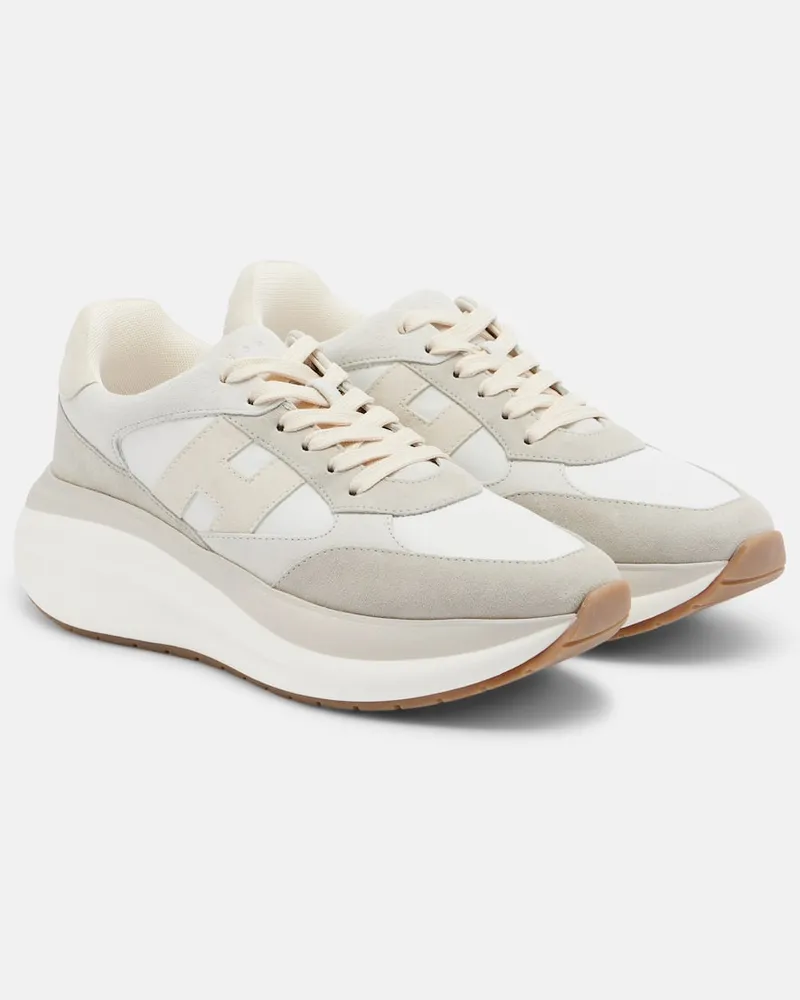 Hogan Sneakers H696 in suede e pelle con plateau Bianco