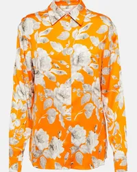 Erdem Blusa Lillia in raso con stampa Arancione