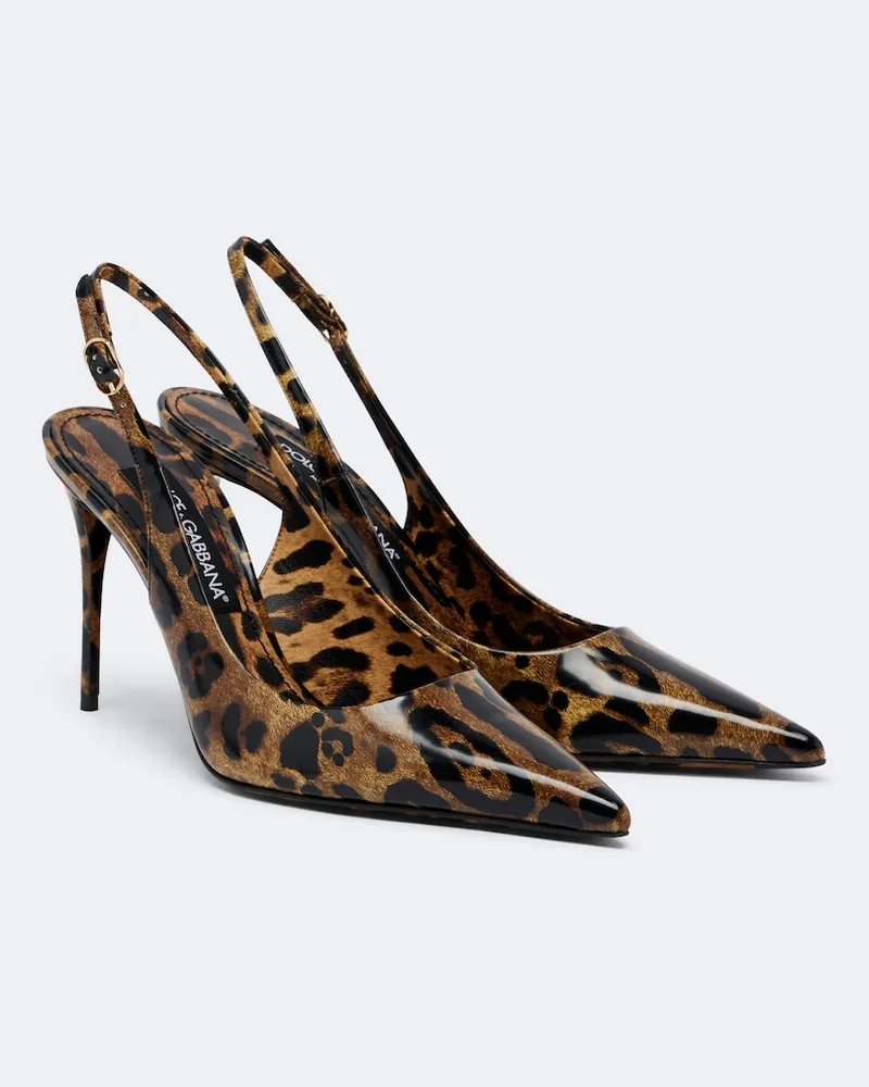 Dolce & Gabbana Pumps slingback Lollo in pelle con stampa Marrone