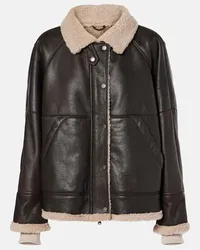 Brunello Cucinelli Giacca in pelle con shearling Marrone