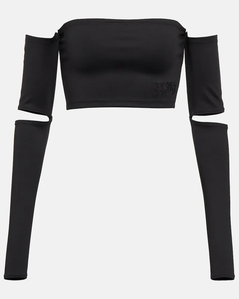 Maison Margiela Top cropped in jersey con cut-out Nero