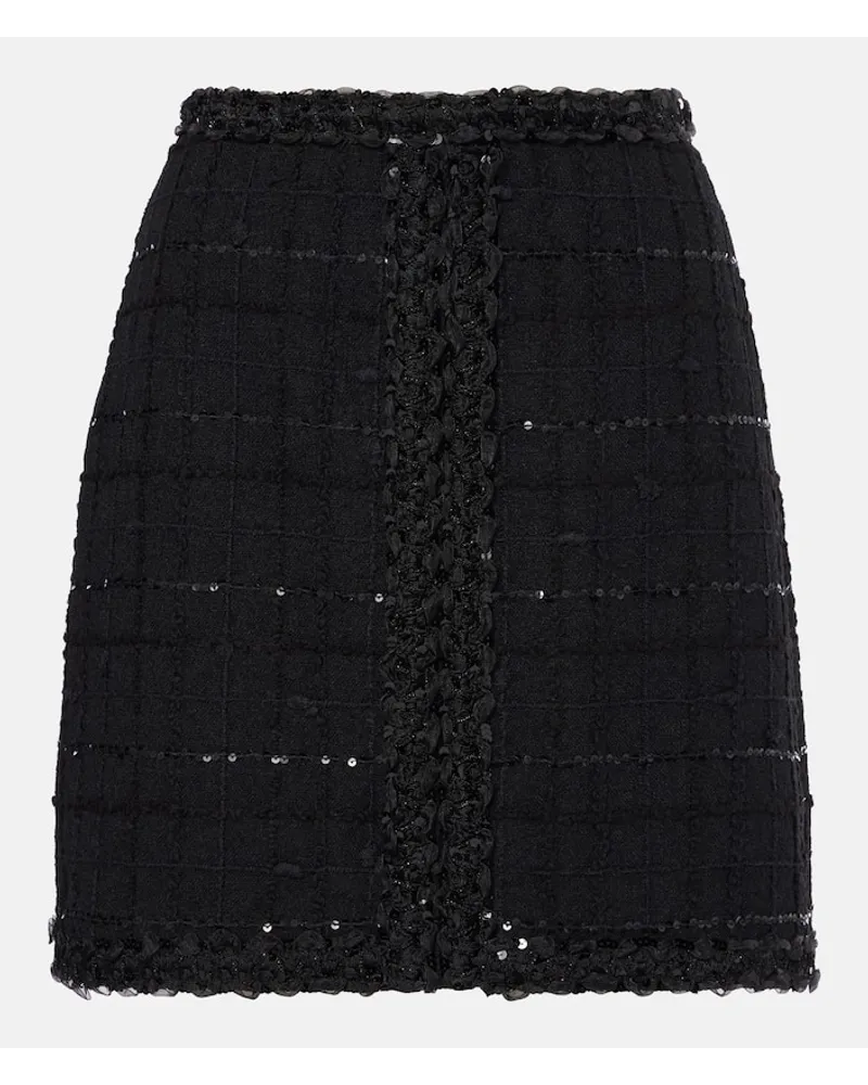 Giambattista Valli Minigonna in misto lana bouclé con paillettes Nero