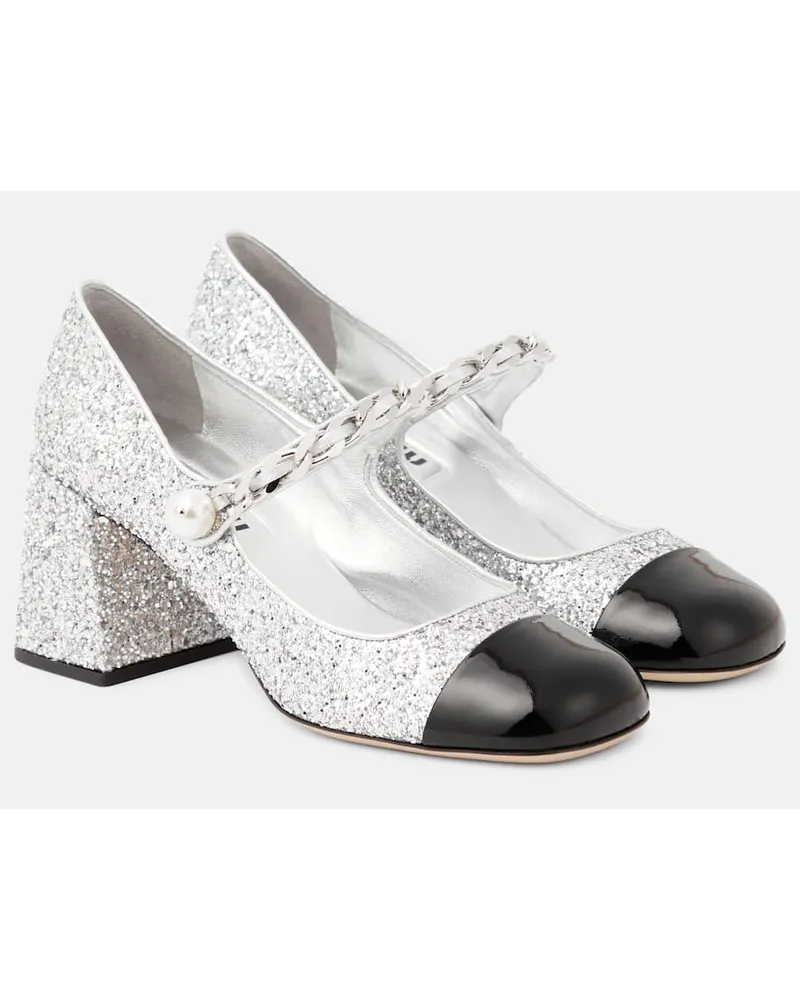 Miu Miu Pumps Mary Jane con glitter Argento