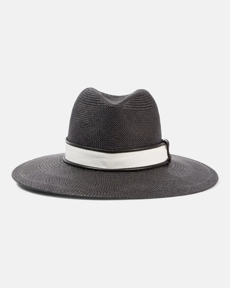 Brunello Cucinelli Fedora in paglia con monili Nero