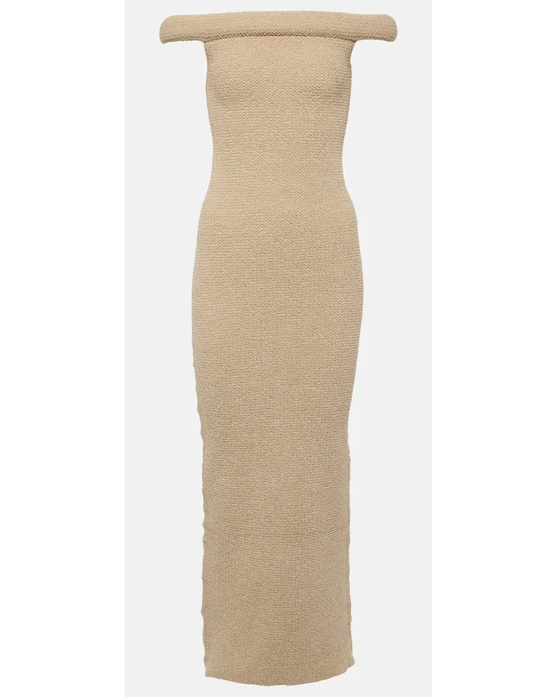Totême Abito midi in maglia con scollo bardot Grigio