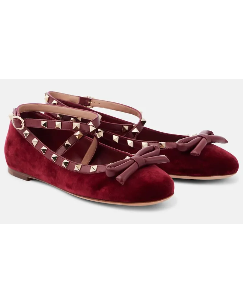 Valentino Garavani Ballerine Rockstud in velluto Borgogna
