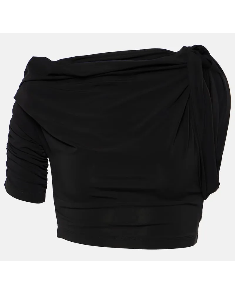Jacquemus Top cropped Drapeado in jersey Nero