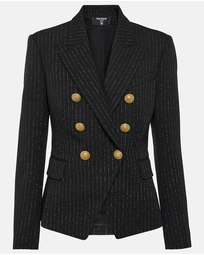 Balmain Blazer in lana a righe Nero