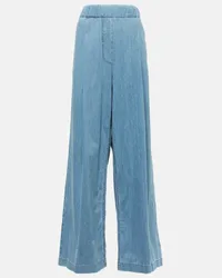 Dries van Noten Pantaloni a gamba larga in cotone a vita alta Blu