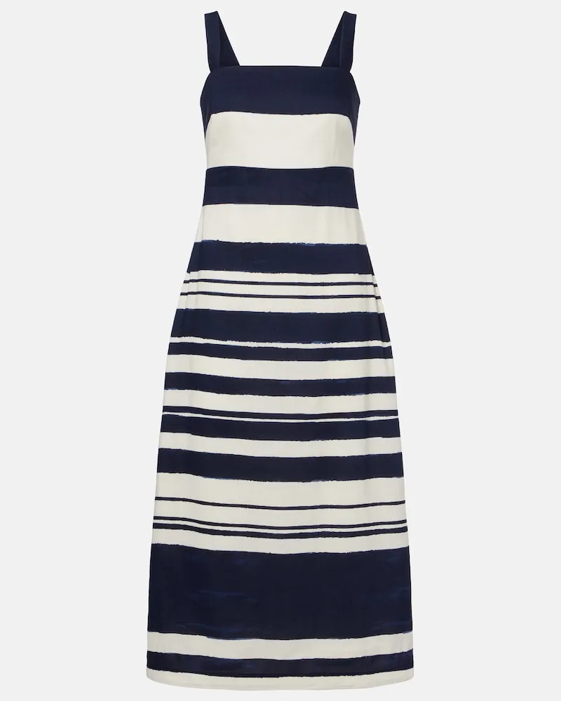 Veronica Beard Abito midi Ella in misto lino a righe Blu
