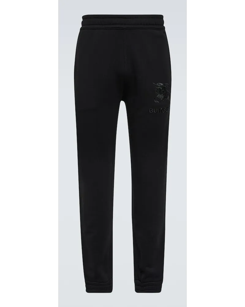 Burberry Pantaloni sportivi in cotone con ricamo Nero