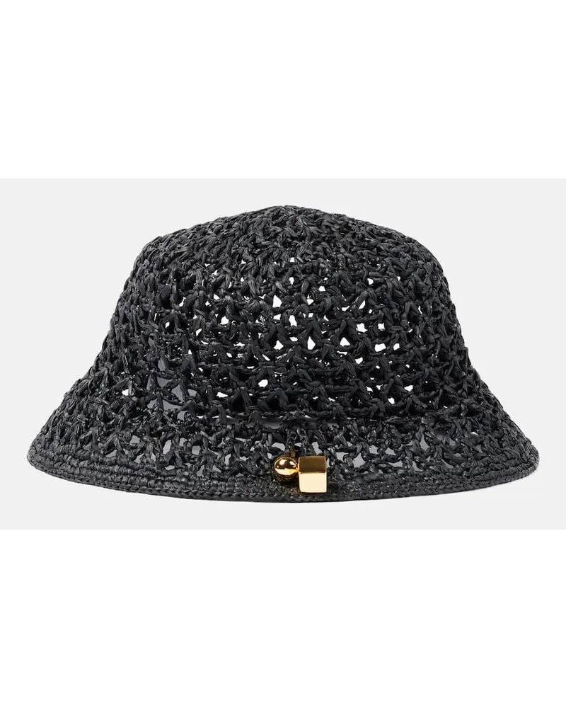 Jacquemus Cappello da pescatore Le Bob Spiaggia in rafia Nero
