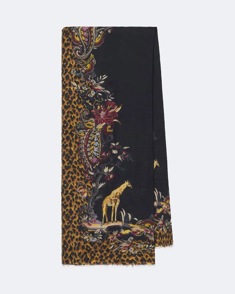 Etro Sciarpa in modal e cashmere con stampa Nero