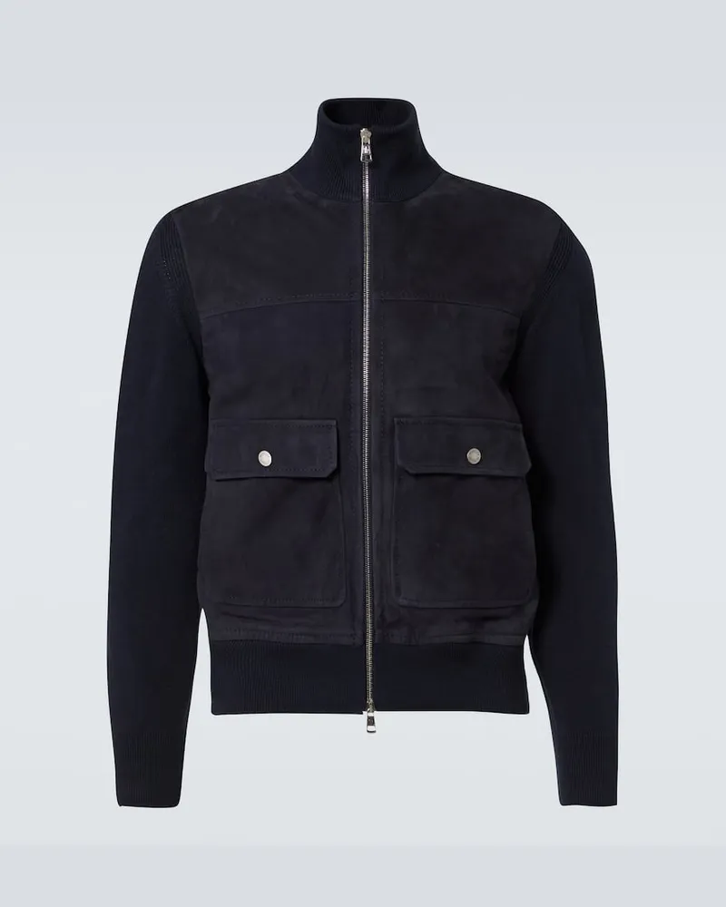 Moncler Giacca in suede, cotone e lana Blu