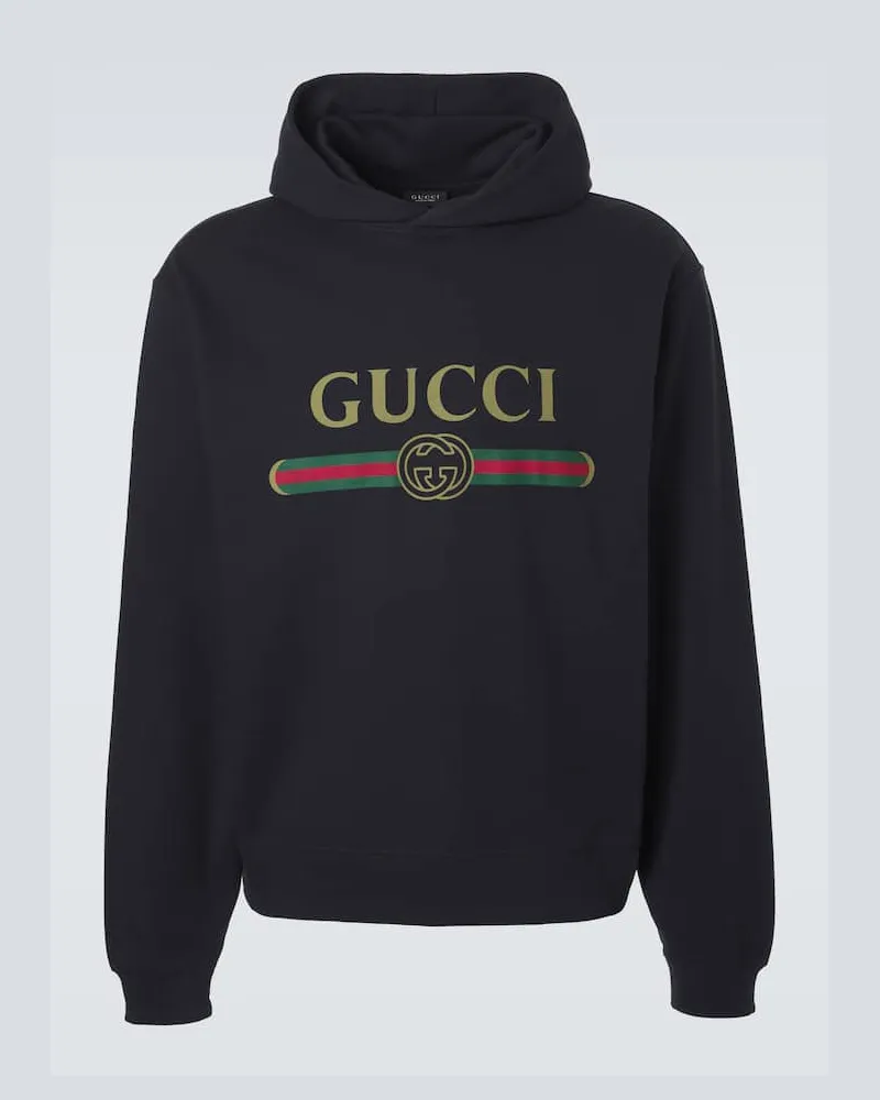 Gucci Felpa in jersey di cotone e cashmere con logo Blu