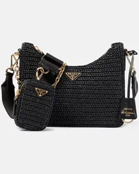 Prada Borsa a spalla Small in crochet di rafia Nero