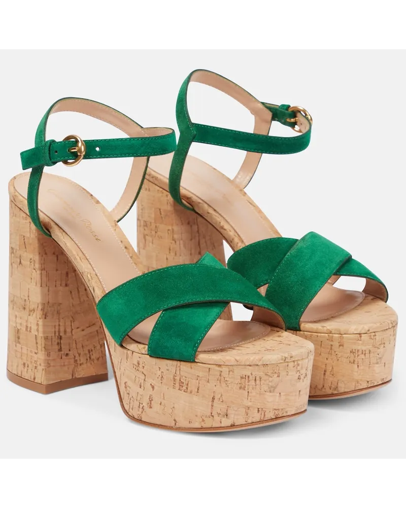 Gianvito Rossi Sandali Bebe in suede con plateau Verde
