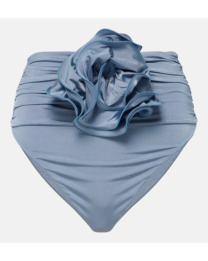 Magda Butrym Slip bikini a vita alta con applicazione floreale Blu