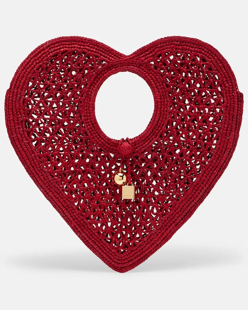 Jacquemus Borsa a mano Spiaggia Cœur Small in rafia Rosso