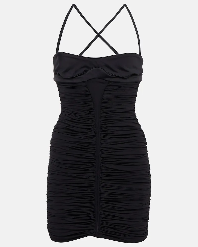 Thierry Mugler Miniabito incrociato con ruches Nero