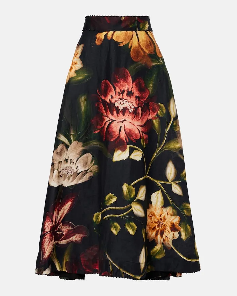 AGUA BENDITA Gonna midi in lino con stampa floreale Multicolore