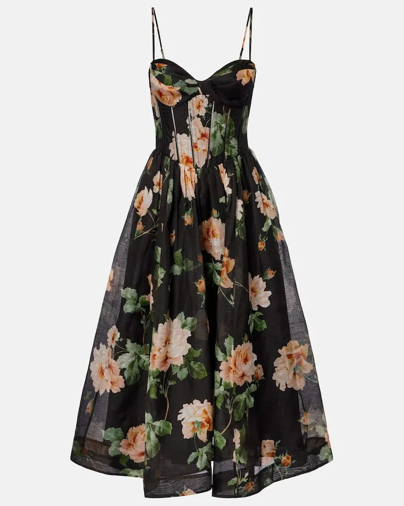 Zimmermann Abito bustier Luna in organza di lino e seta Nero