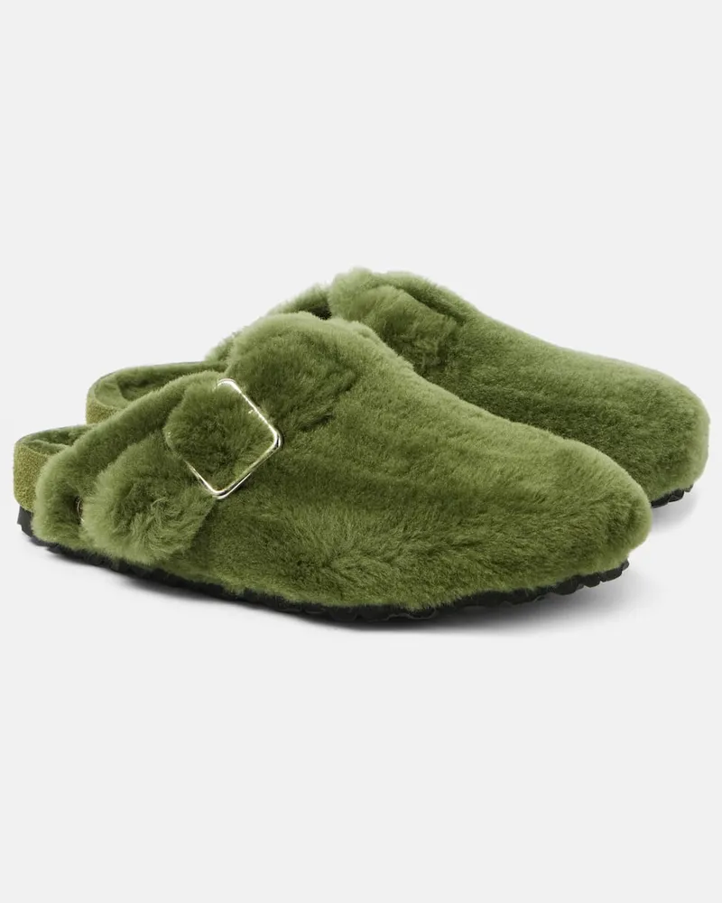 Birkenstock Mules Boston in shearling Verde