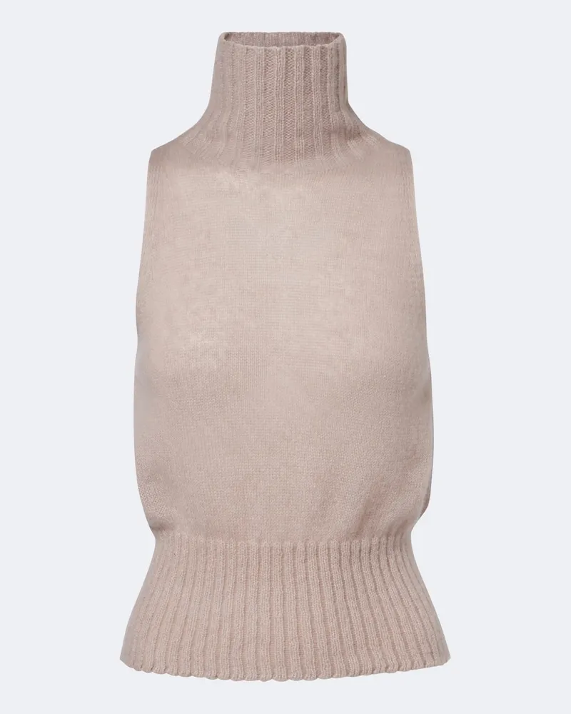 Tom Ford Gilet in misto cashmere e seta a collo alto Beige