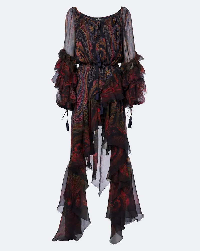 Etro Abito midi in chiffon di seta con stampa Multicolore