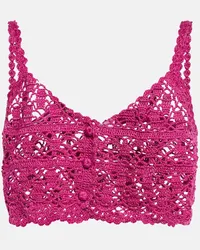 Anna Kosturova Top cropped Bianca in crochet di cotone Rosa