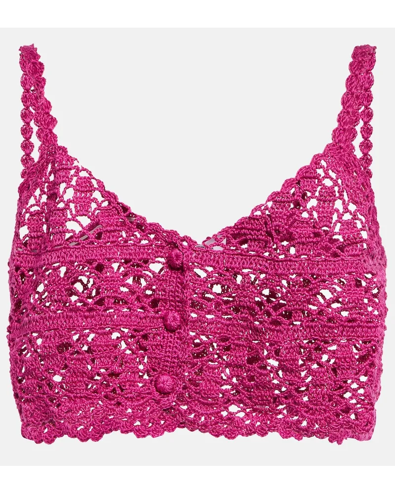 Anna Kosturova Top cropped Bianca in crochet di cotone Rosa