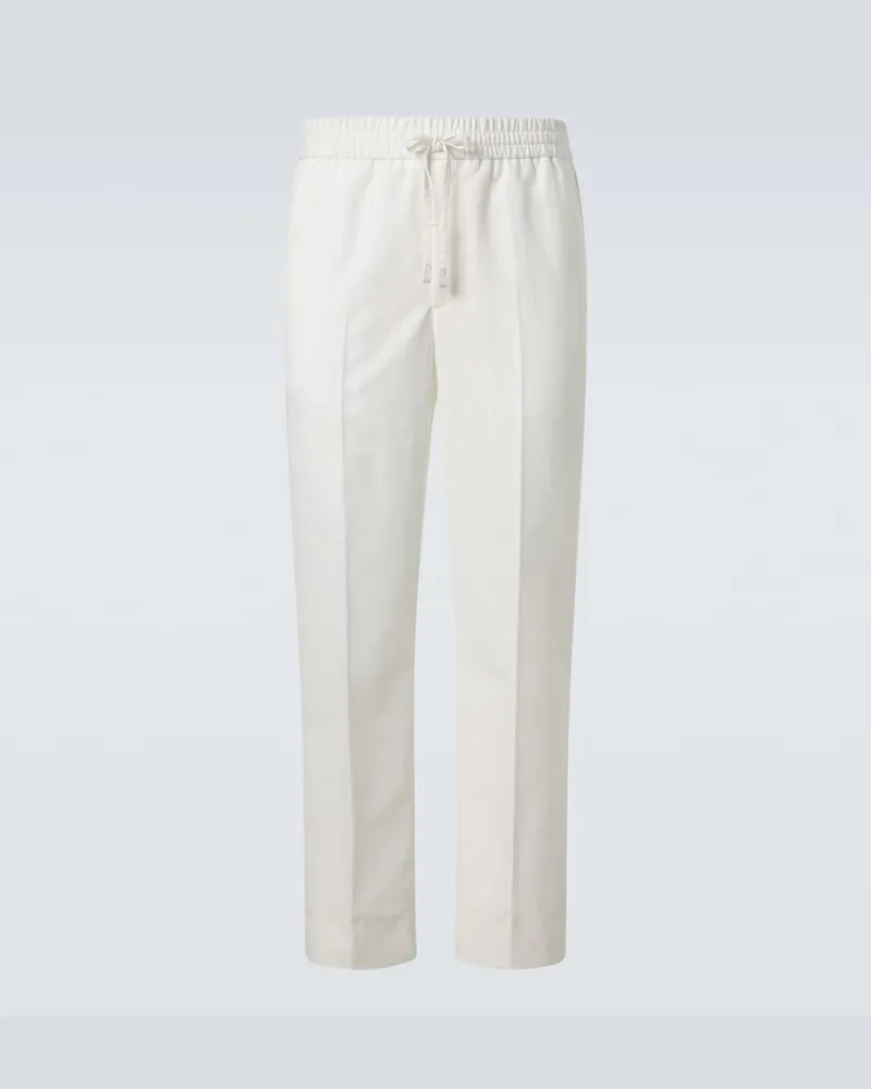 Brioni Pantaloni regular in lino e cotone Bianco