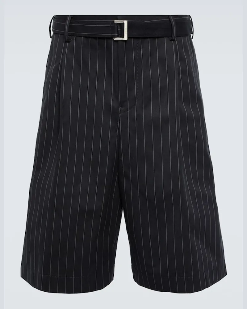 Sacai Shorts in cotone a righe con cintura Blu