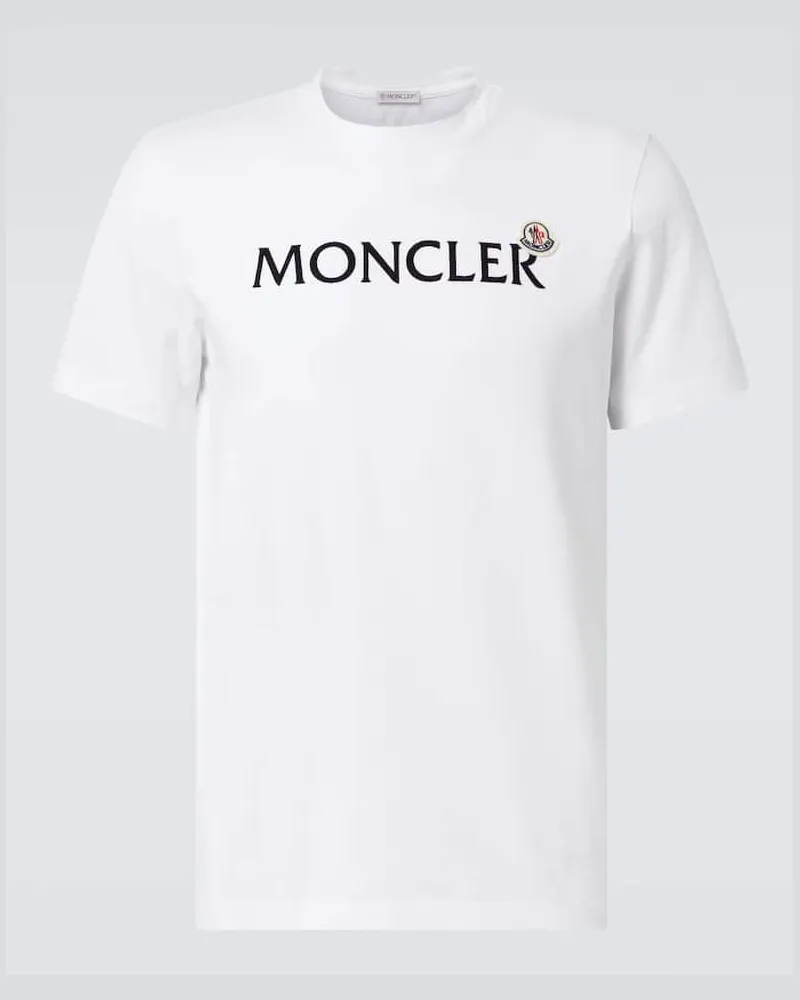 Moncler T-shirt in jersey di cotone con logo Bianco