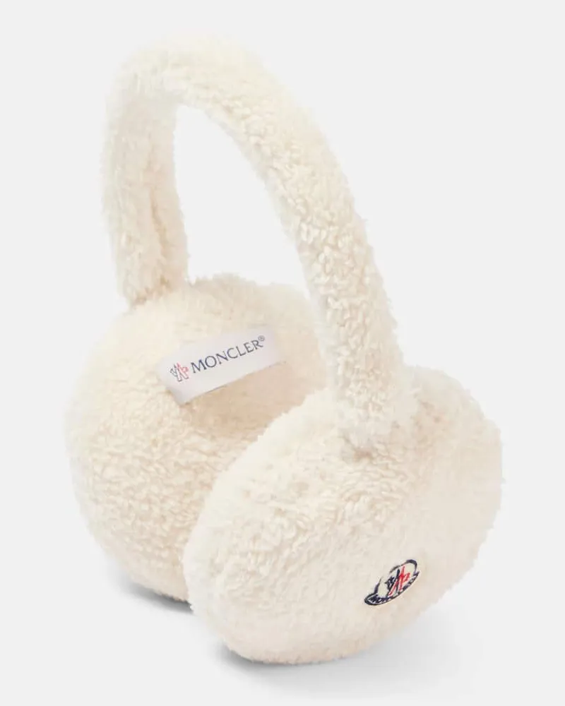 Moncler Scaldaorecchie in teddy con logo Bianco