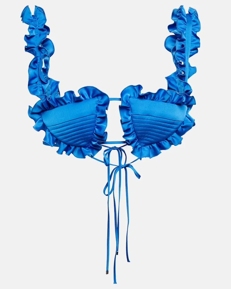 ATTICO Bralette Glory in raso con volant Blu