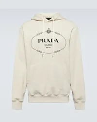 Prada Felpa con cappuccio in cotone con logo Beige